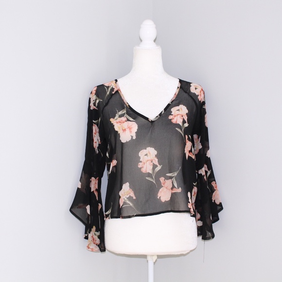 Charlotte Russe Tops - Charlotte Russe Floral V-Neck & Flowy Sheer Blouse